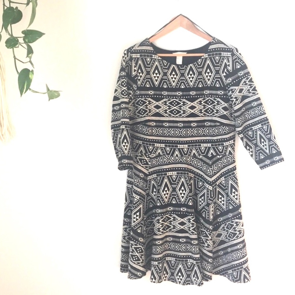 H&M | Tribal & geometric print skater dress